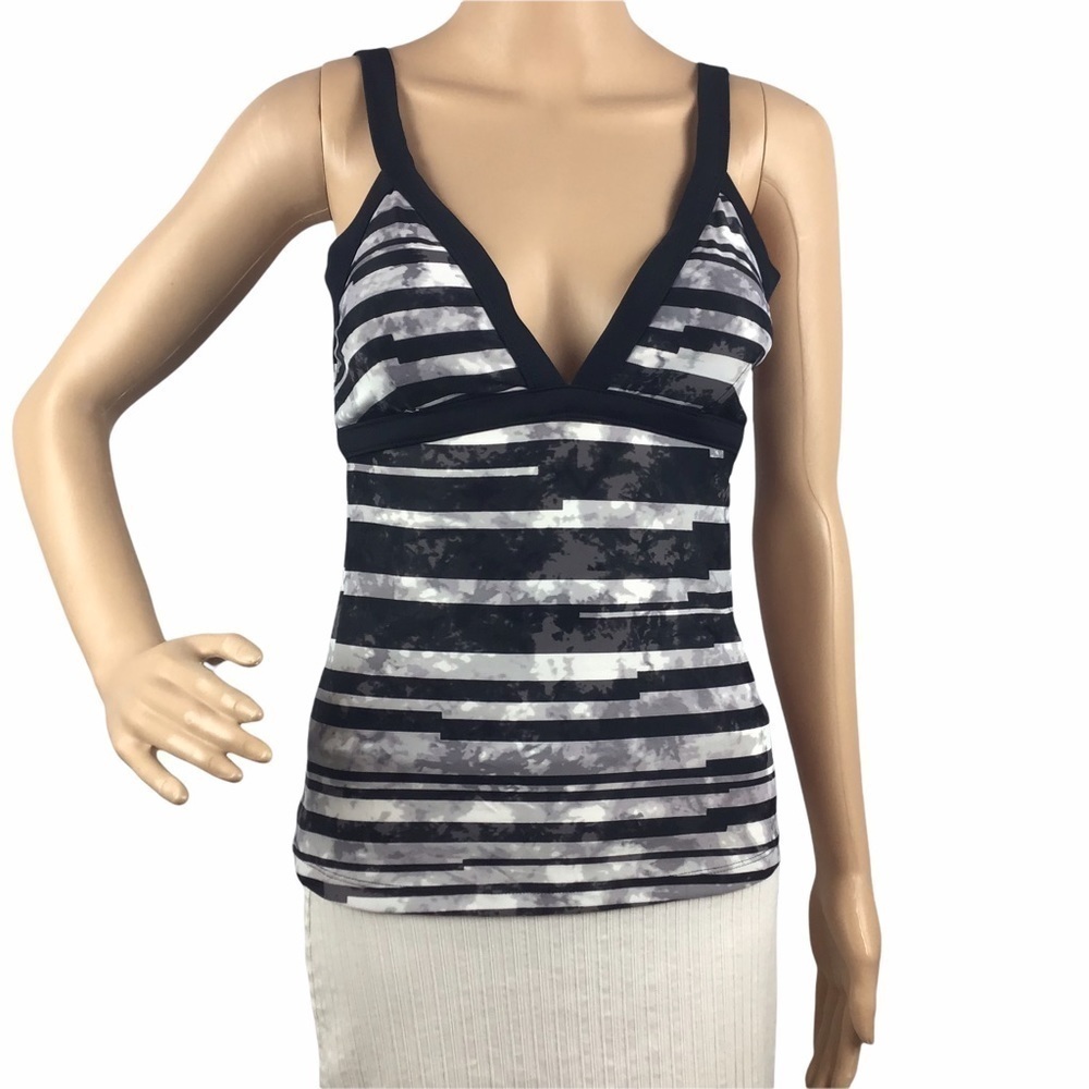 C9 by Champion Swim Tankini Top Size S Black Stripe Lightly Padded